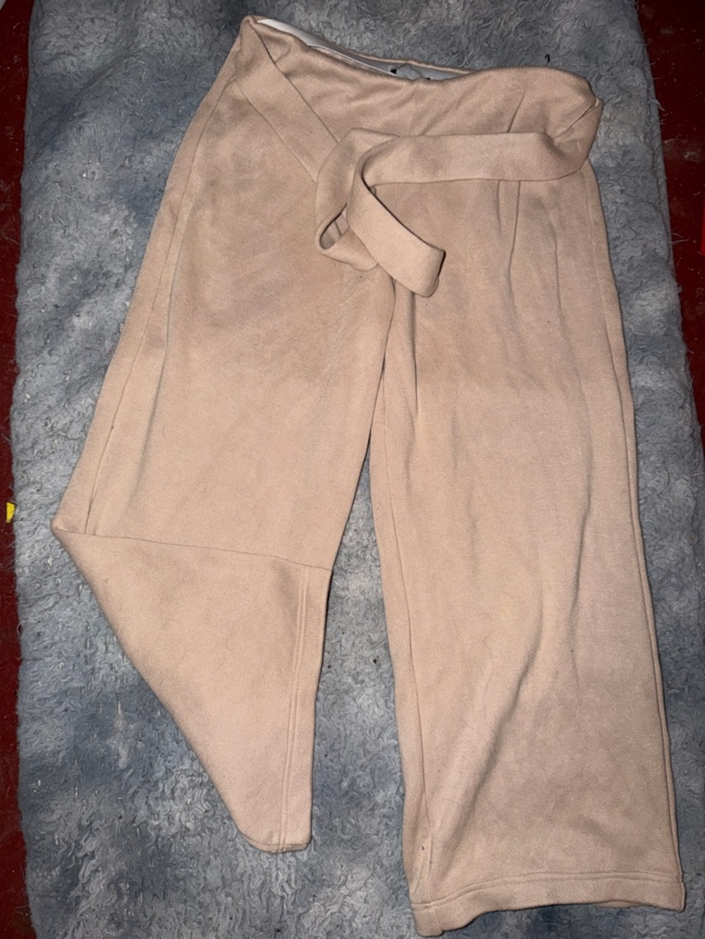 Beige Tie-Waist Wide Leg short Pants